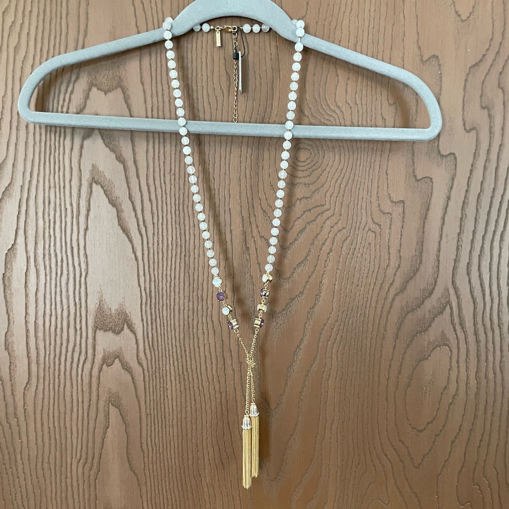 WHBM semi precious pink and gold tone necklace